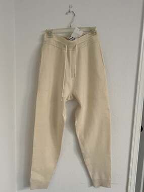 ZARA Knit Joggers with Drawstring Waist in Cream